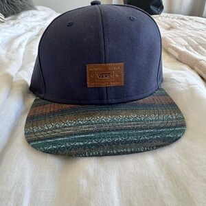 Vans Navy Snapback with Brown Leather Patch